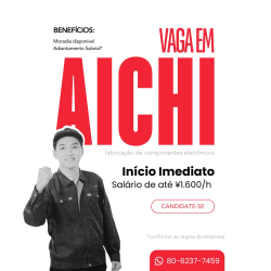 [Início Imediato] Autopeças em Aichi I Salário de até ¥1.600/h